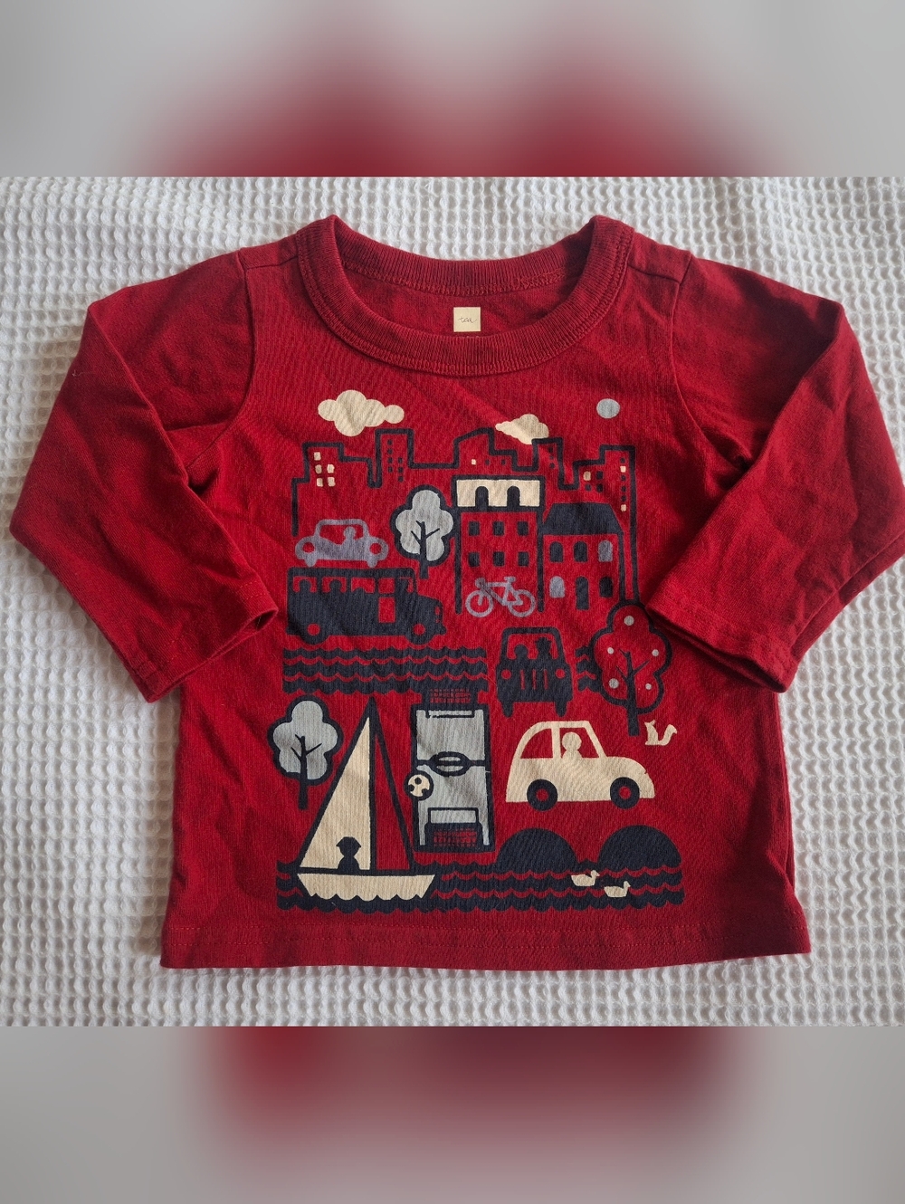 Tea Collection Red Long-Sleeve City & Boat Graphic Tee